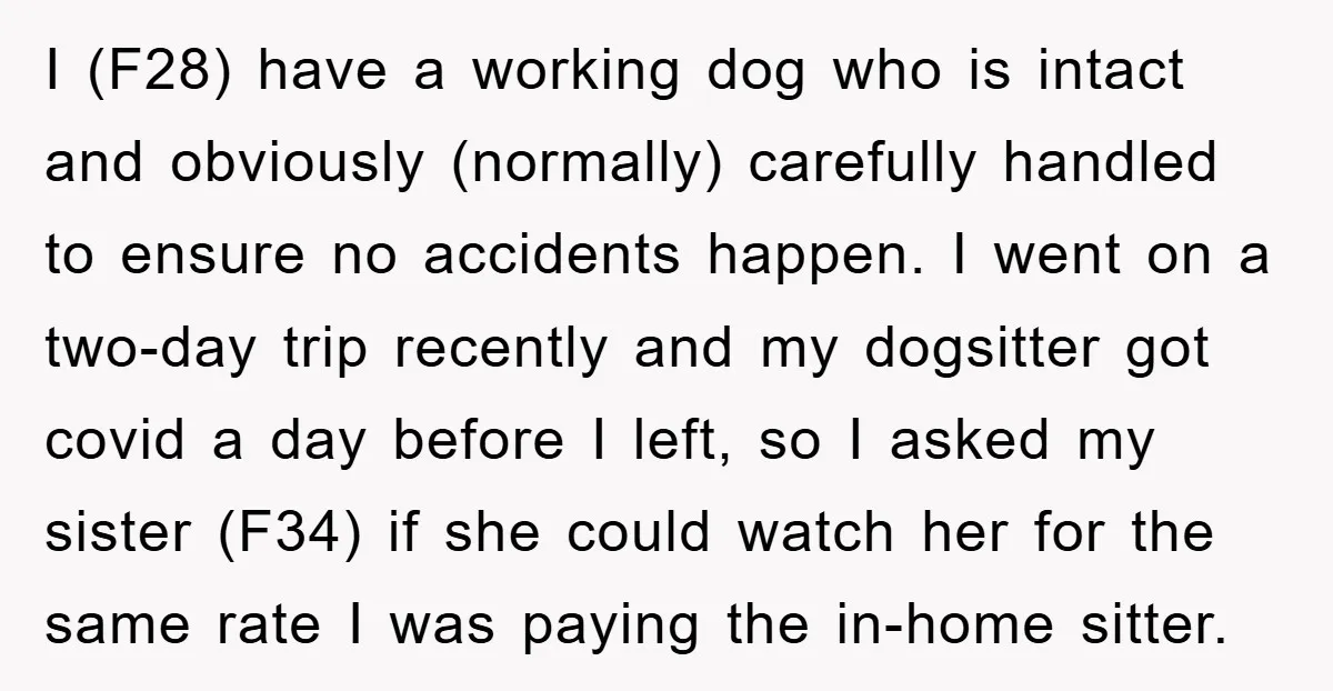 I (F28) have a working dog who is intact and obviously (normally) carefully handled to ensure no accidents happen. I went on a two-day trip recently and my dogsitter got...