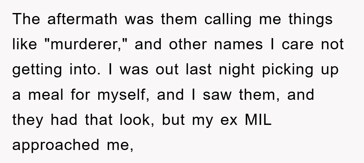 The aftermath was them calling me things like "murderer," and other names I care not getting into. I was out last night picking up a meal for myself, and I...