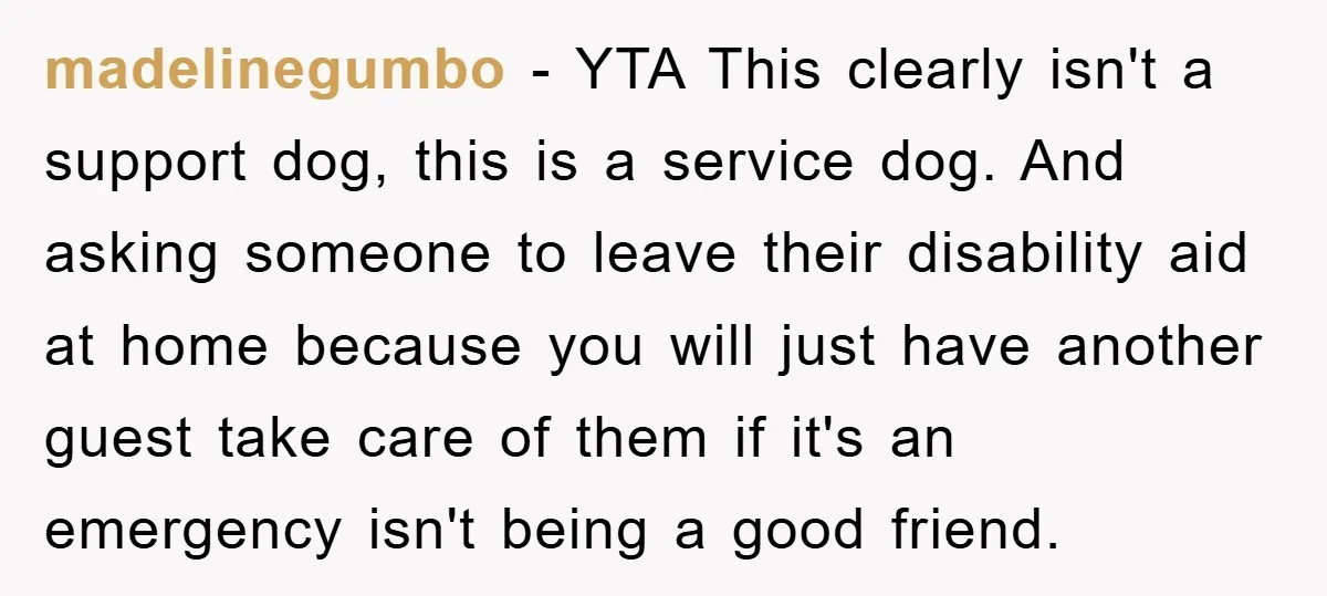 madelinegumbo − YTA This clearly isn't a support dog, this is a service dog. And asking someone to leave their disability aid at home because you will just have another...