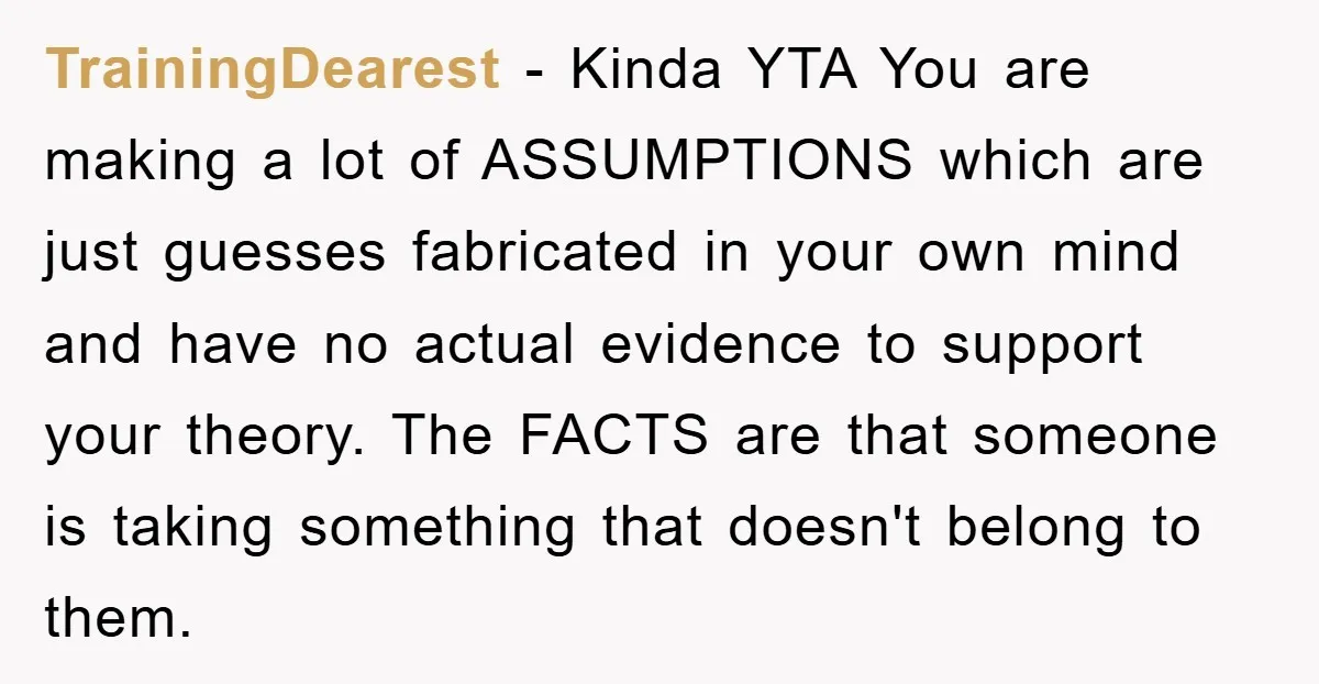 TrainingDearest - Kinda YTA You are making a lot of ASSUMPTIONS which are just guesses fabricated in your own mind and have no actual evidence to support your theory. The...