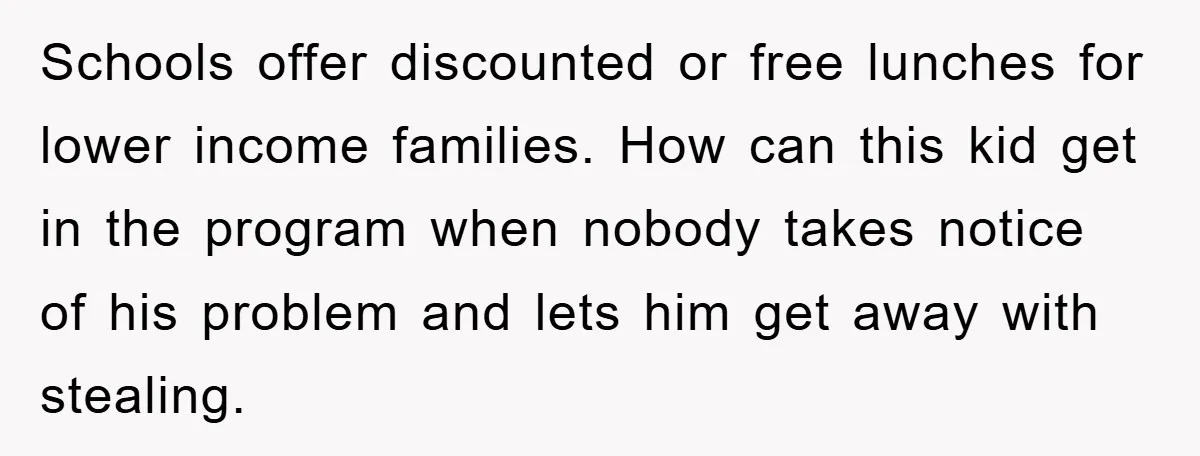 Schools offer discounted or free lunches for lower income families. How can this kid get in the program when nobody takes notice of his problem and lets him get away...