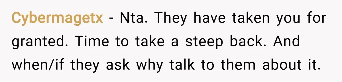 Cybermagetx − Nta. They have taken you for granted. Time to take a steep back. And when/if they ask why talk to them about it.