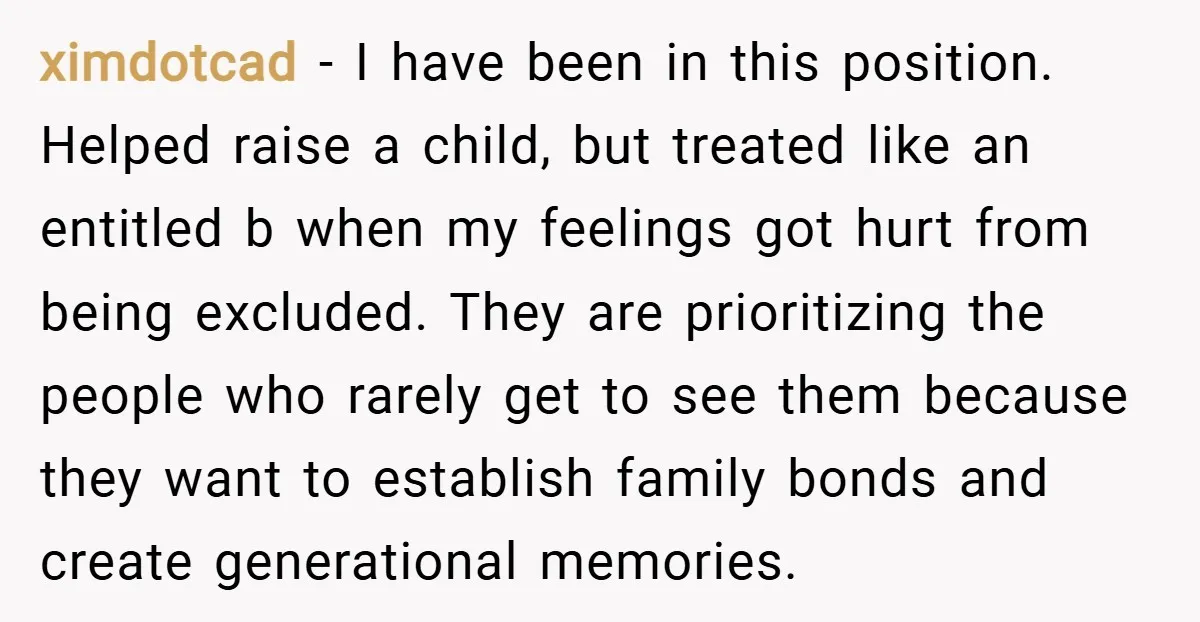 ximdotcad − I have been in this position. Helped raise a child, but treated like an entitled b when my feelings got hurt from being excluded. They are prioritizing the...