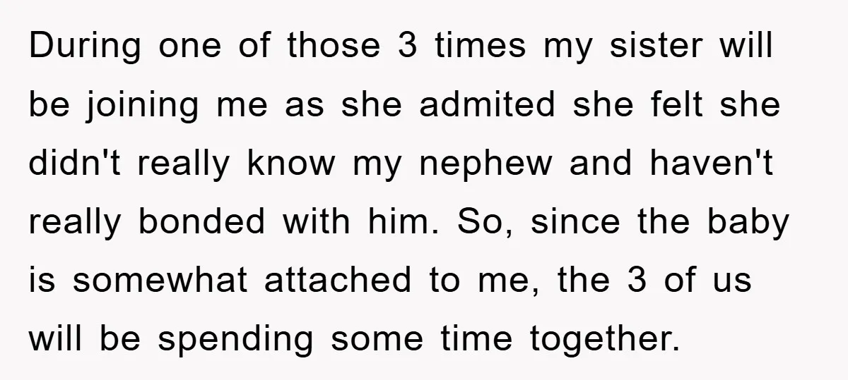 During one of those 3 times my sister will be joining me as she admited she felt she didn't really know my nephew and haven't really bonded with him. So,...