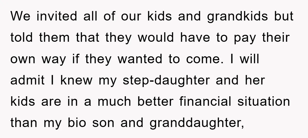 We invited all of our kids and grandkids but told them that they would have to pay their own way if they wanted to come. I will admit I knew...