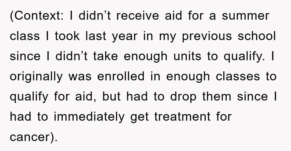 (Context: I didn’t receive aid for a summer class I took last year in my previous school since I didn’t take enough units to qualify. I originally was enrolled in...