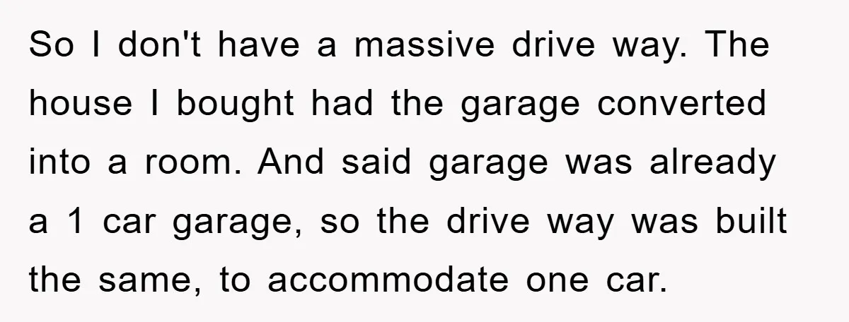 So I don't have a massive drive way. The house I bought had the garage converted into a room. And said garage was already a 1 car garage, so the...