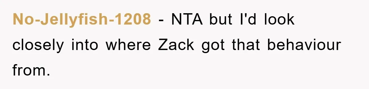 No-Jellyfish-1208 − NTA but I'd look closely into where Zack got that behaviour from.