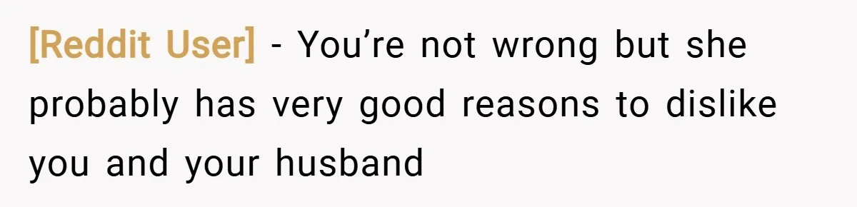[Reddit User] − You’re not wrong but she probably has very good reasons to dislike you and your husband