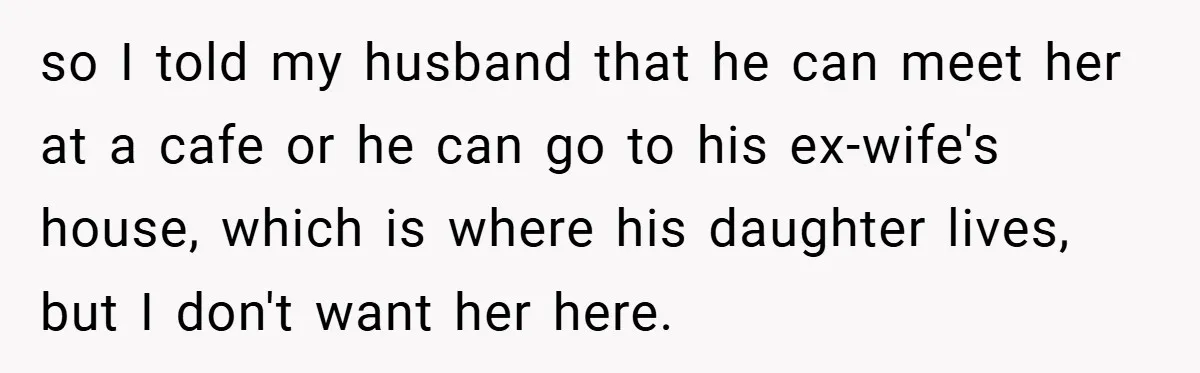 so I told my husband that he can meet her at a cafe or he can go to his ex-wife's house, which is where his daughter lives, but I don't...