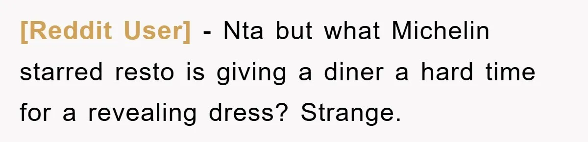 [Reddit User] − Nta but what Michelin starred resto is giving a diner a hard time for a revealing dress? Strange.
