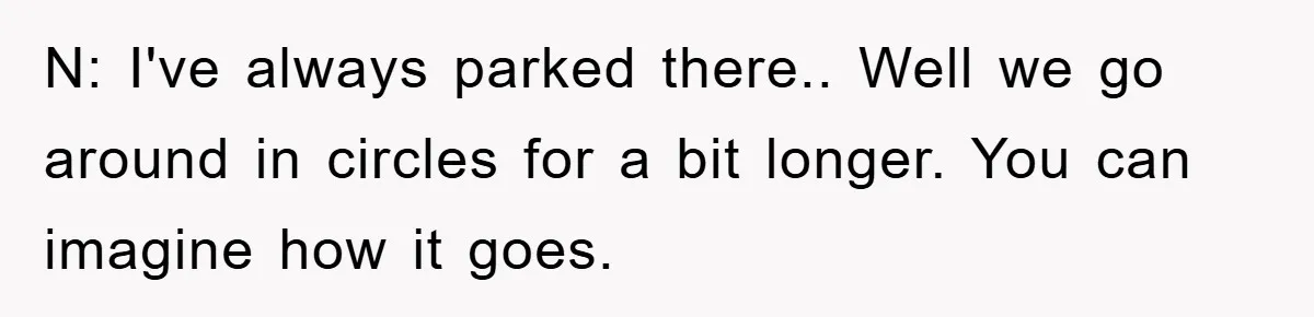 N: I've always parked there.. Well we go around in circles for a bit longer. You can imagine how it goes.