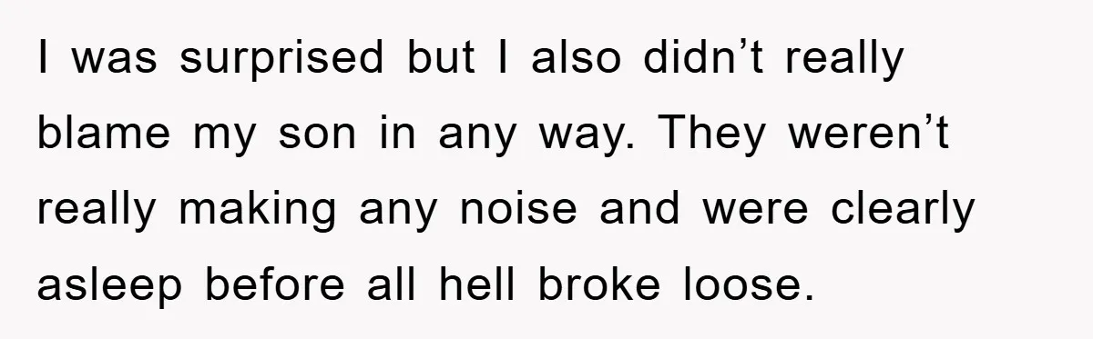 I was surprised but I also didn’t really blame my son in any way. They weren’t really making any noise and were clearly asleep before all hell broke loose.