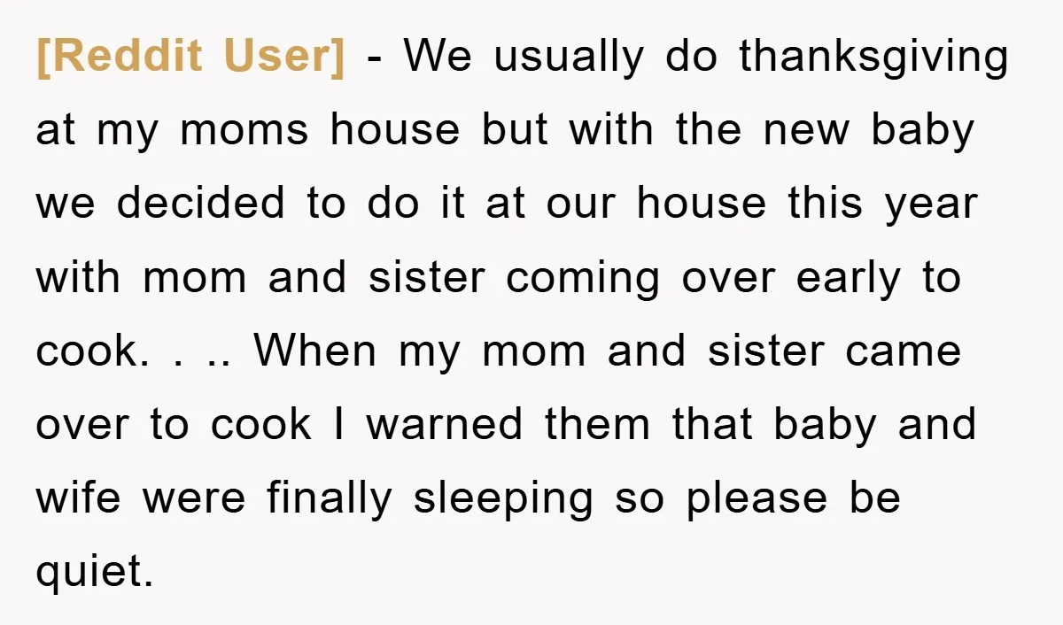 [Reddit User] − We usually do thanksgiving at my moms house but with the new baby we decided to do it at our house this year with mom and sister...