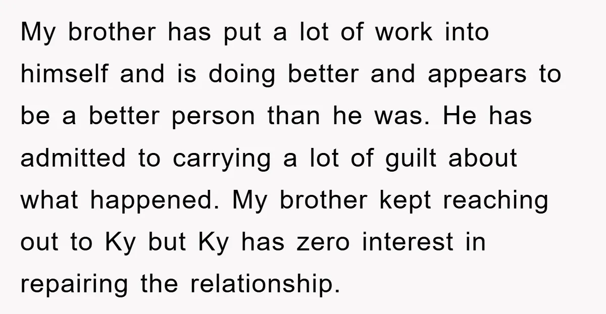 My brother has put a lot of work into himself and is doing better and appears to be a better person than he was. He has admitted to carrying a...