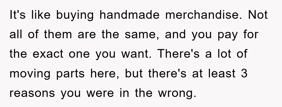 It's like buying handmade merchandise. Not all of them are the same, and you pay for the exact one you want. There's a lot of moving parts here, but there's...