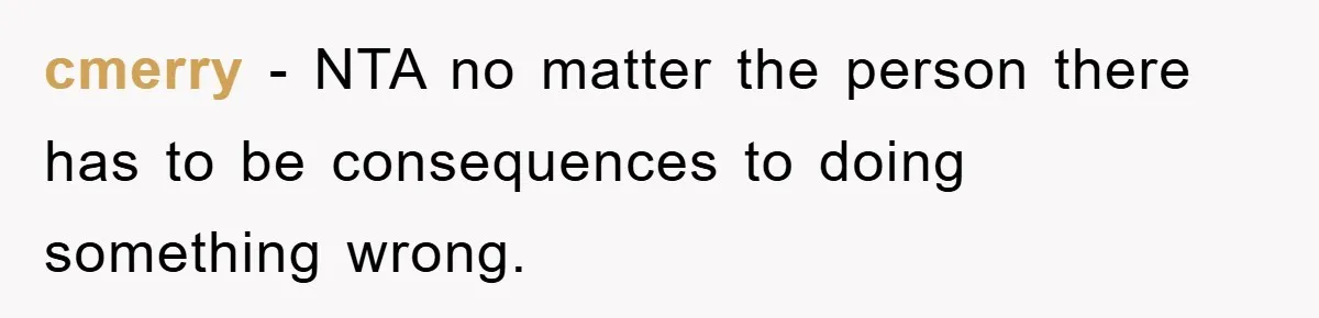 cmerry − NTA no matter the person there has to be consequences to doing something wrong.