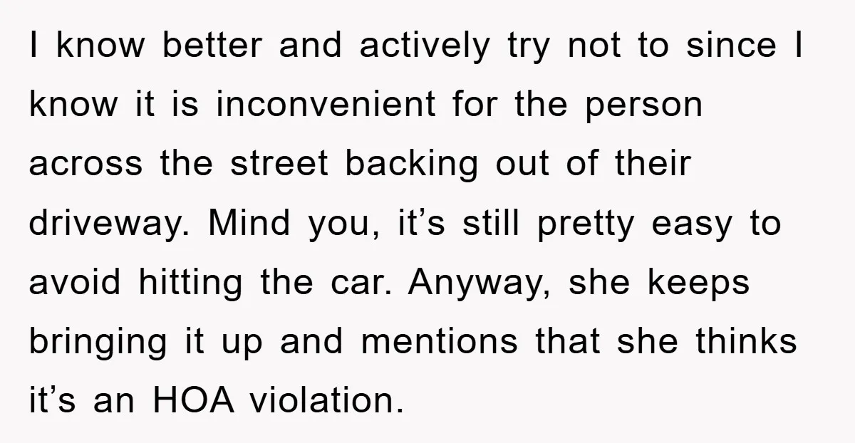 I know better and actively try not to since I know it is inconvenient for the person across the street backing out of their driveway. Mind you, it’s still pretty...