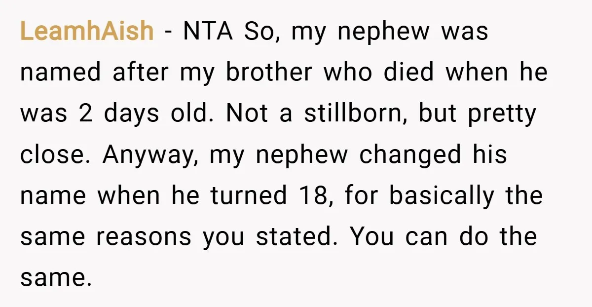 LeamhAish − NTA So, my nephew was named after my brother who died when he was 2 days old. Not a stillborn, but pretty close. Anyway, my nephew changed his...