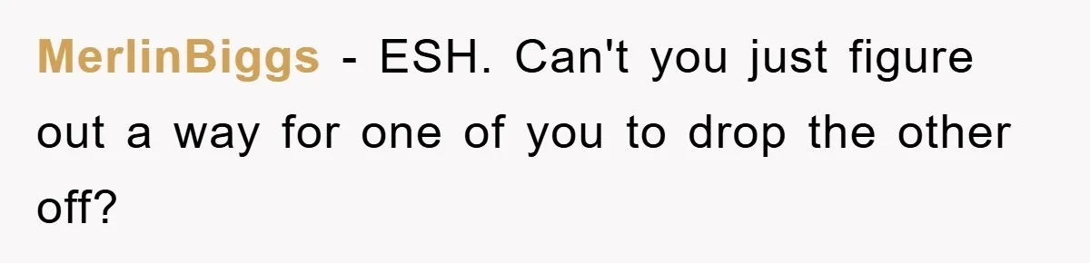 MerlinBiggs − ESH. Can't you just figure out a way for one of you to drop the other off?