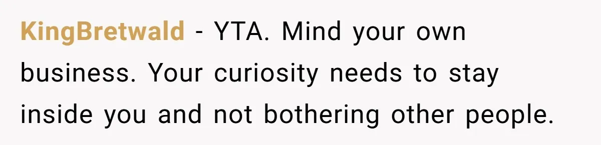 KingBretwald - YTA. Mind your own business. Your curiosity needs to stay inside you and not bothering other people.
