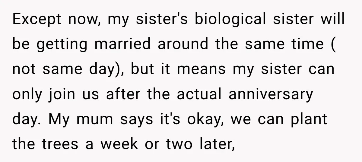 Except now, my sister's biological sister will be getting married around the same time ( not same day), but it means my sister can only join us after the actual...