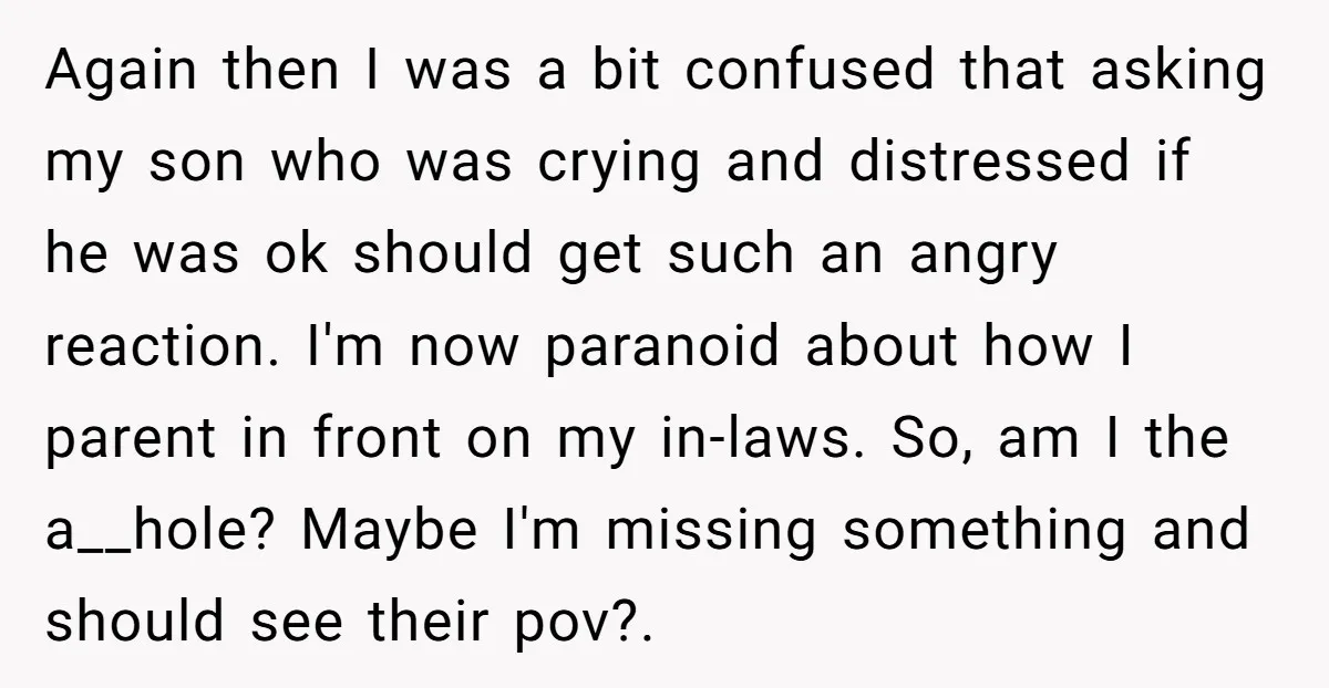 Again then I was a bit confused that asking my son who was crying and distressed if he was ok should get such an angry reaction. I'm now paranoid about...