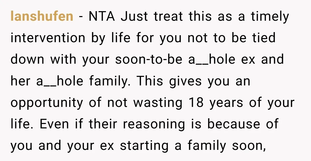 lanshufen − NTA Just treat this as a timely intervention by life for you not to be tied down with your soon-to-be a__hole ex and her a__hole family. This gives...