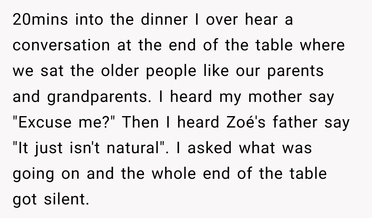 20mins into the dinner I over hear a conversation at the end of the table where we sat the older people like our parents and grandparents. I heard my mother...