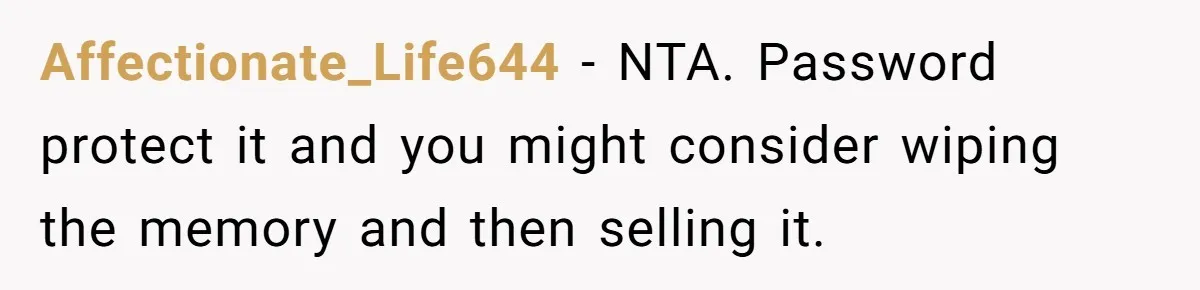 Affectionate_Life644 - NTA. Password protect it and you might consider wiping the memory and then selling it.