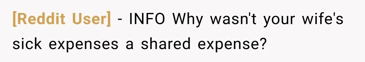[Reddit User] − INFO Why wasn't your wife's sick expenses a shared expense?