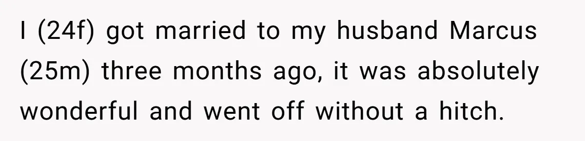 I (24f) got married to my husband Marcus (25m) three months ago, it was absolutely wonderful and went off without a hitch.