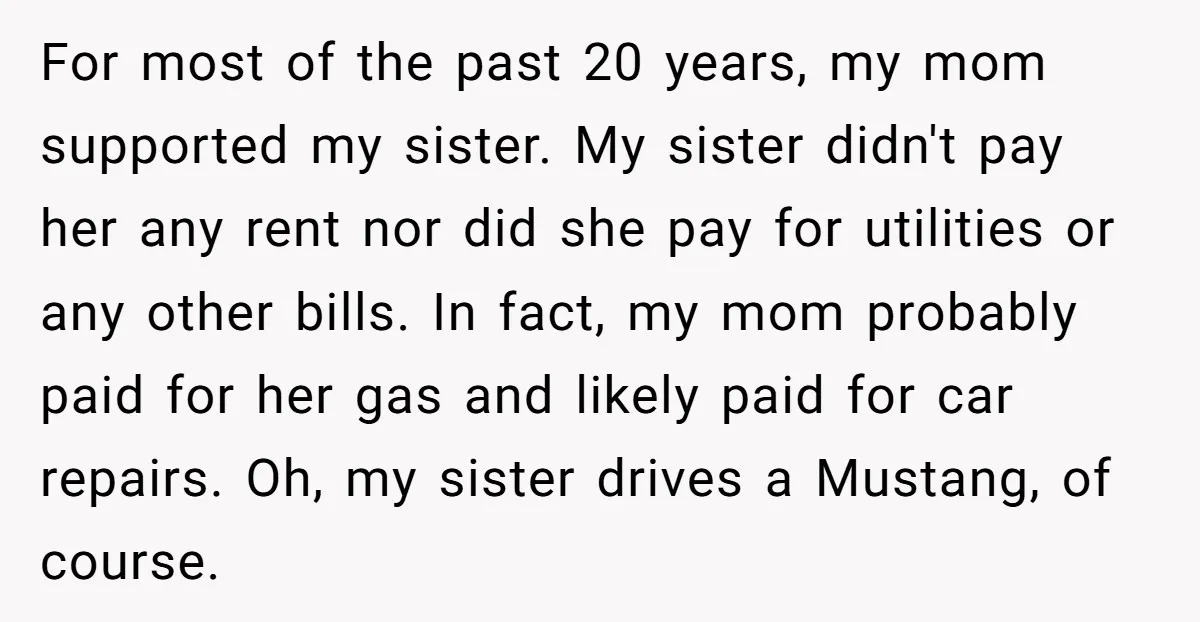 For most of the past 20 years, my mom supported my sister. My sister didn't pay her any rent nor did she pay for utilities or any other bills. In...