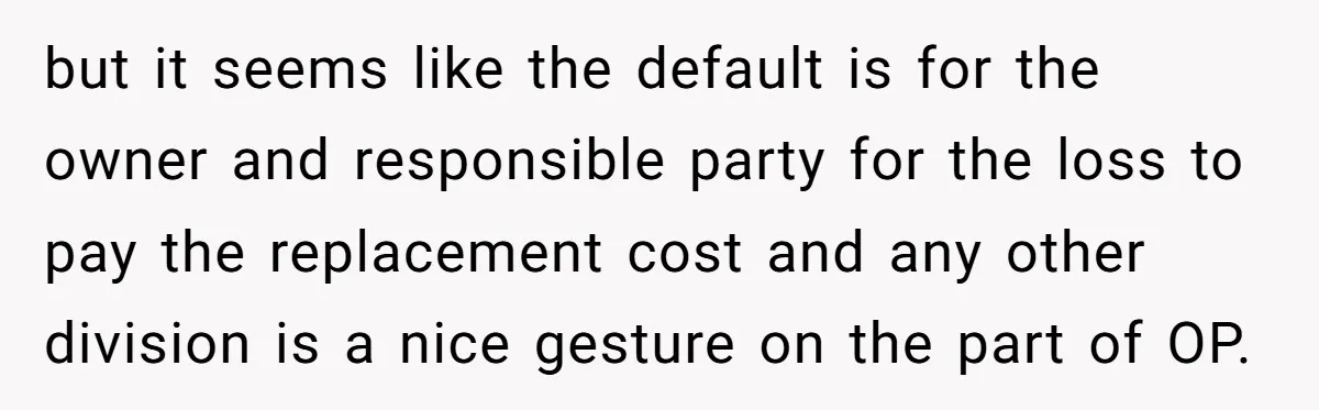 but it seems like the default is for the owner and responsible party for the loss to pay the replacement cost and any other division is a nice gesture on...