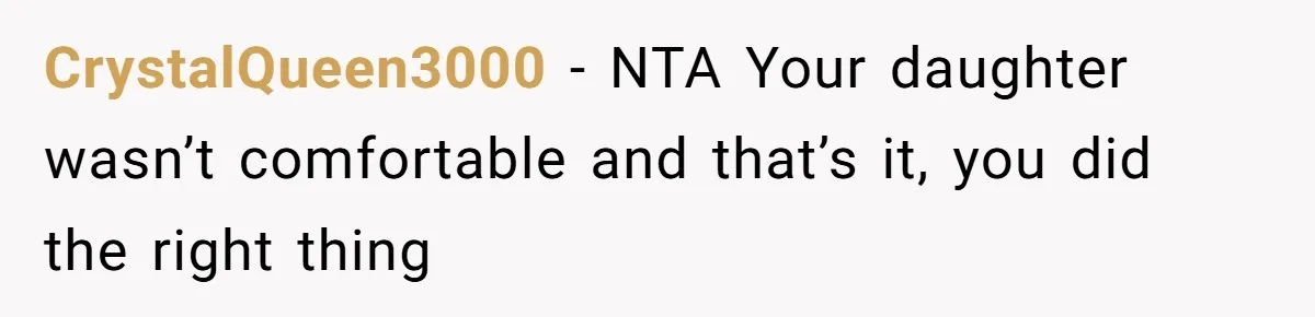 CrystalQueen3000 − NTA Your daughter wasn’t comfortable and that’s it, you did the right thing