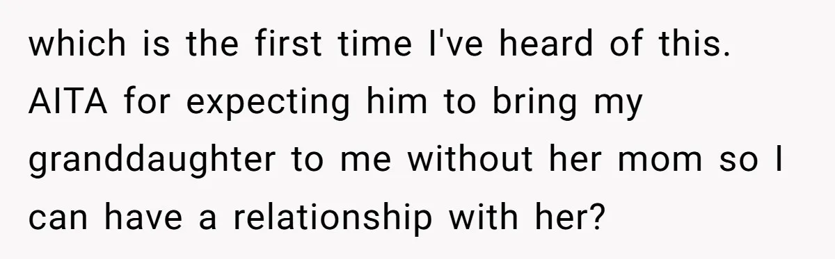 which is the first time I've heard of this. AITA for expecting him to bring my granddaughter to me without her mom so I can have a relationship with her?