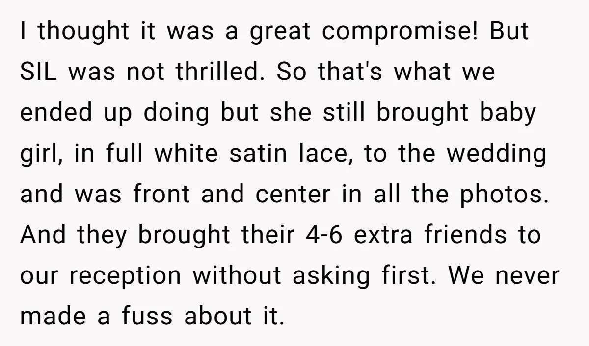 I thought it was a great compromise! But SIL was not thrilled. So that's what we ended up doing but she still brought baby girl, in full white satin lace,...