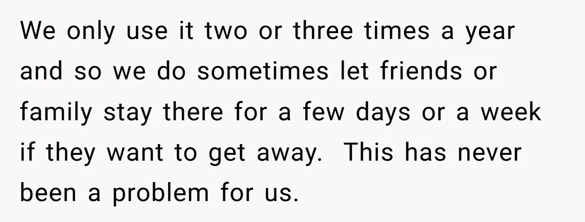 We only use it two or three times a year and so we do sometimes let friends or family stay there for a few days or a week if they...