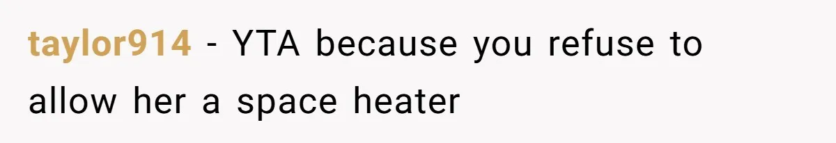 taylor914 − YTA because you refuse to allow her a space heater