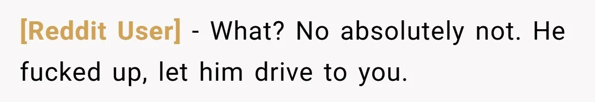 [Reddit User] − What? No absolutely not. He fucked up, let him drive to you.