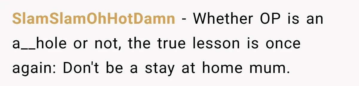 SlamSlamOhHotDamn - Whether OP is an a__hole or not, the true lesson is once again: Don't be a stay at home mum.