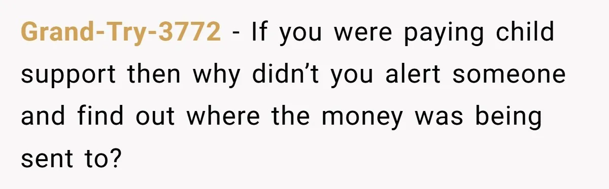 Grand-Try-3772 - If you were paying child support then why didn’t you alert someone and find out where the money was being sent to?