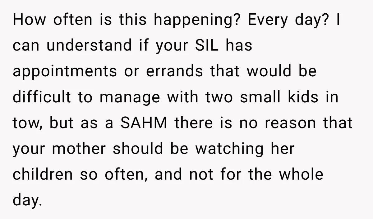 How often is this happening? Every day? I can understand if your SIL has appointments or errands that would be difficult to manage with two small kids in tow, but...