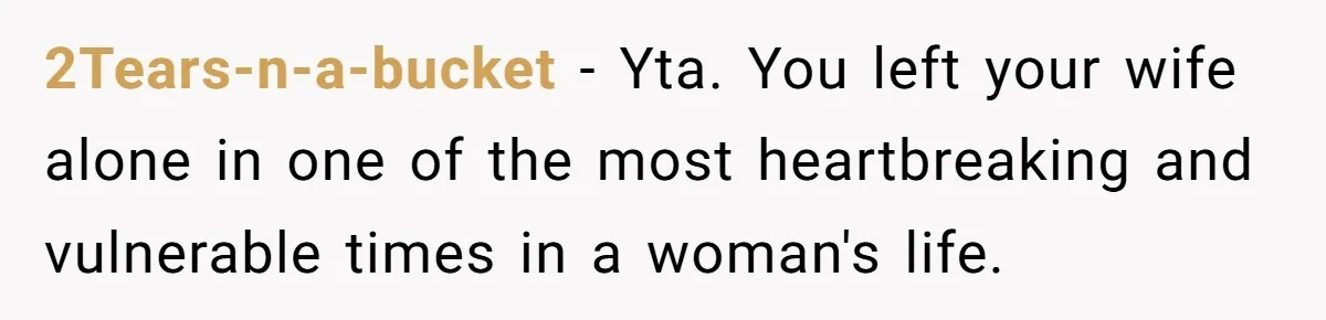 2Tears-n-a-bucket − Yta. You left your wife alone in one of the most heartbreaking and vulnerable times in a woman's life.