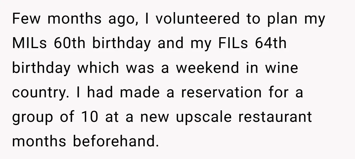 Few months ago, I volunteered to plan my MILs 60th birthday and my FILs 64th birthday which was a weekend in wine country. I had made a reservation for a...