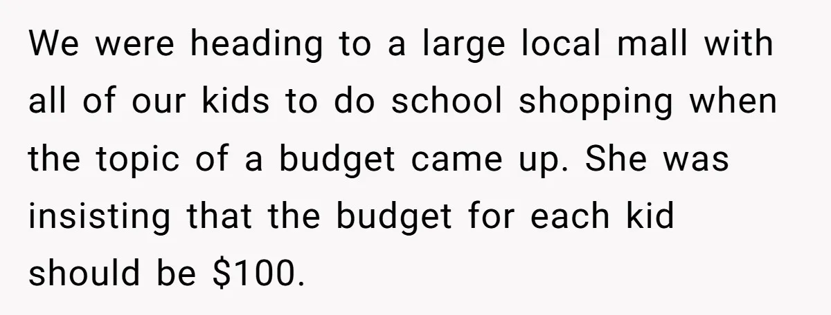 We were heading to a large local mall with all of our kids to do school shopping when the topic of a budget came up. She was insisting that the...