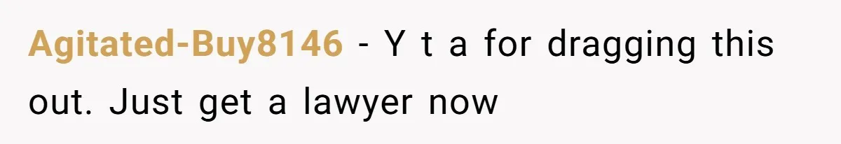 Agitated-Buy8146 − Y t a for dragging this out. Just get a lawyer now