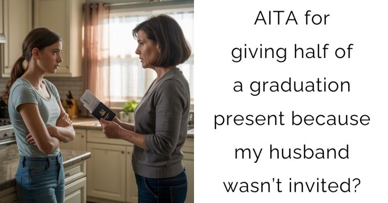 AITA for giving half of a graduation present because my husband wasn’t invited?