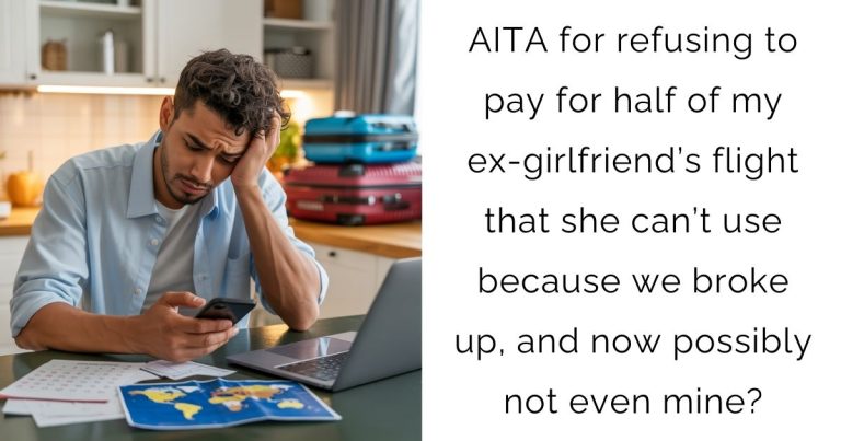 AITA for refusing to pay for half of my ex-girlfriend’s flight that she can’t use because we broke up, and now possibly not even mine?