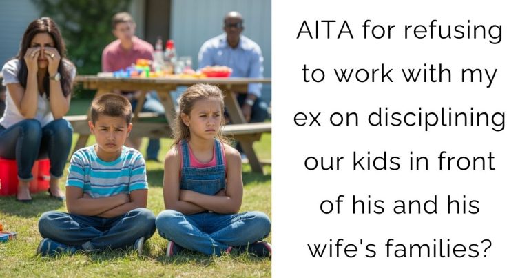 AITA for refusing to work with my ex on disciplining our kids in front of his and his wife’s families?